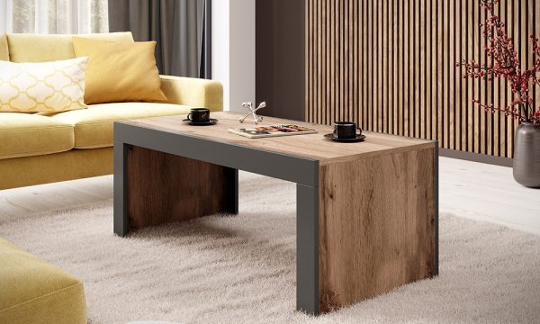 Stolik kawowy prostokątny dąb wotan / antracyt mat 120 x 60 cm Zoja