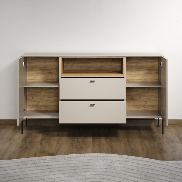 Komoda z szufladami i drzwiami kaszmir / dąb mat 154 cm Avolo