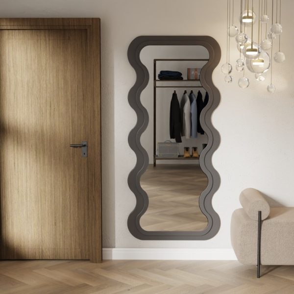 Dekoracyjne lustro wiszące w drewnianej ramie Vogue  180x80 cm, organiczny kształt, czarne