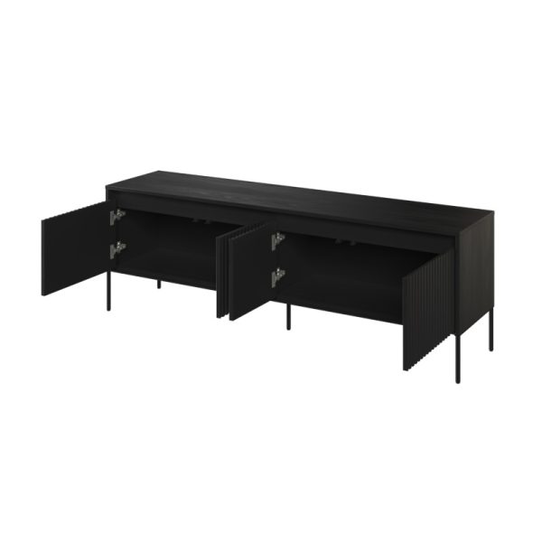 Szafka RTV z oświetleniem LED Trend, 167 cm, czarna, ryflowany front