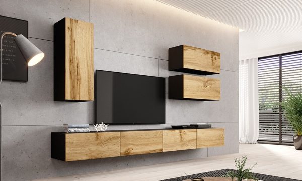 Witryna wisząca czarna / dąb wotan mat 35 x 90 cm Vidago