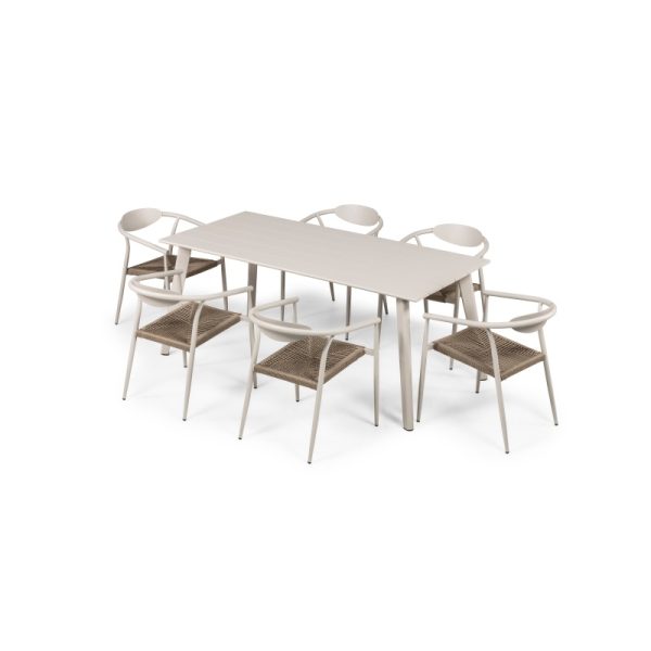 Zestaw ogrodowy Piretto stół 180 cm + 6 krzeseł, aluminiowy, technorattan, jasnobeżowy