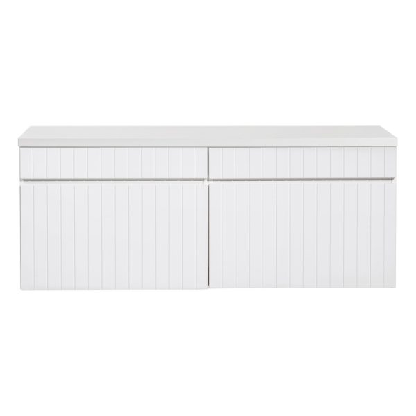 Zestaw dwóch szafek pod umywalkę z blatem Iconic White 160 cm, lamele, biała
