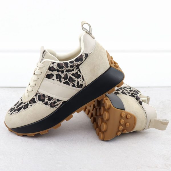 Skórzane sneakersy na platformie w panterkę beżowe Vinceza 66793