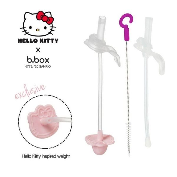 B.box, Zestaw dodatkowe słomki do bidonu i szczoteczka do ich czyszczenia Hello Kitty Candy Floss 2szt.