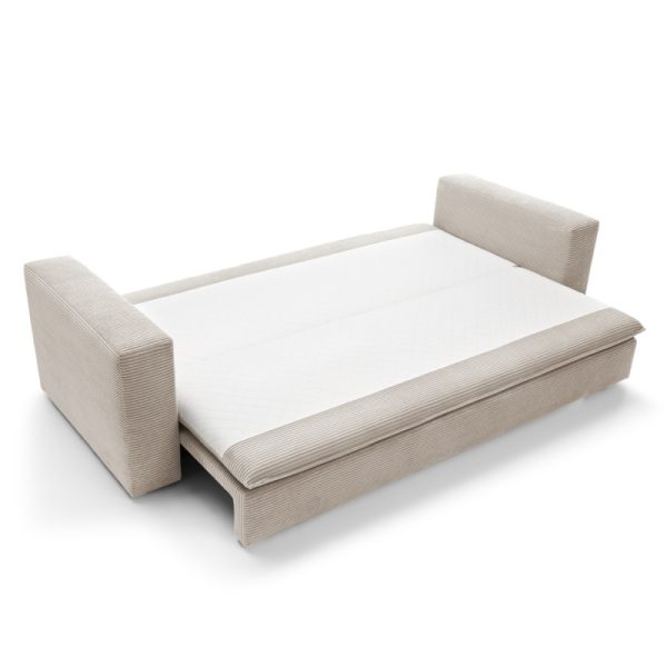 Sofa z funkcją spania i pojemnikiem Tilia, jasnobeżowa, sztruks