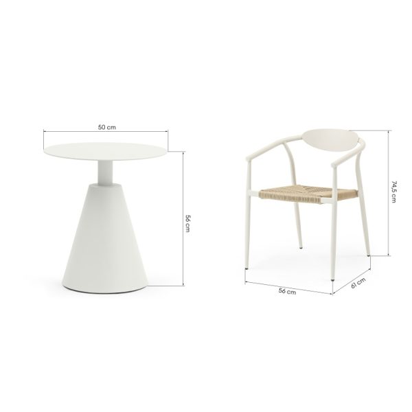 Zestaw ogrodowy Piretto stolik 50 cm + 2 krzesła, aluminiowy, technorattan, jasnobeżowy