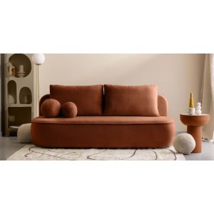 Sofa z funkcją spania i pojemnikiem Bella miedziana, boucle