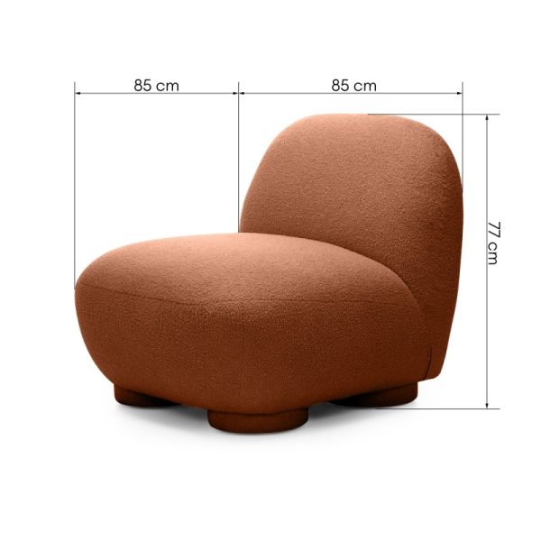 Fotel Mikado, miedziany, boucle, obłe kształty