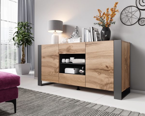 Komoda z szufladami i drzwiami dąb / antracyt mat 164 cm Forest