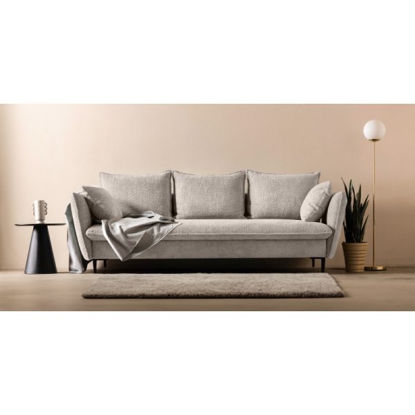 Sofa rozkładana Gloss z pojemnikiem, beżowoszara, boucle