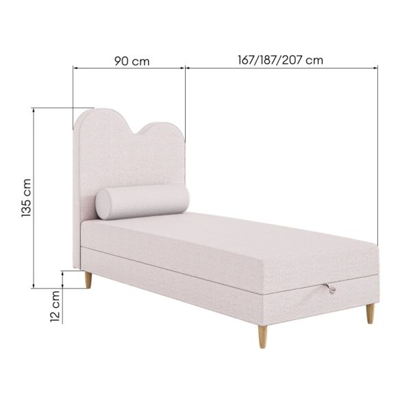 Łóżko dziecięce boxspring z pojemnikiem Wave 160/180/200x90 cm, różowe, welur