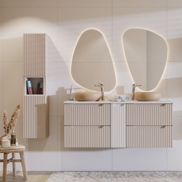 Szafka łazienkowa słupek Nova Cashmere dwudrzwiowa, ryflowana, kaszmirowa