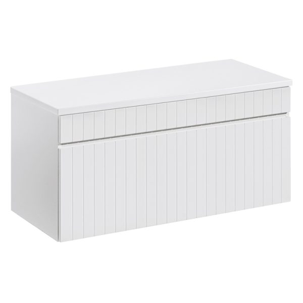 Zestaw Iconic White szafka pod umywalkę z blatem 100 cm, lamele, biała