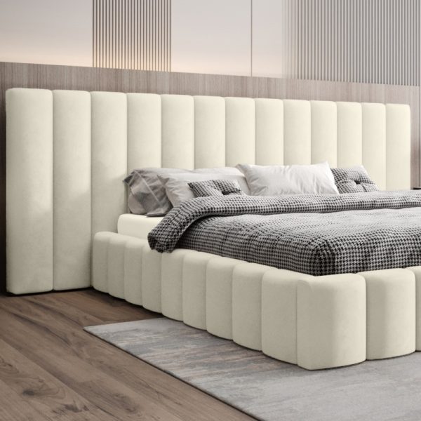 Łóżko tapicerowane Ada Lux 140x200 cm ze stelażem i pojemnikiem, jasnobeżowe