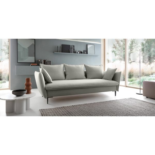 Sofa rozkładana Gloss z pojemnikiem, szara, welur