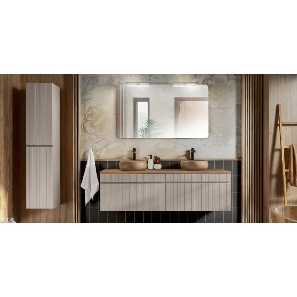 Zestaw dwóch szafek pod umywalkę z blatem Iconic Cashmere 160 cm, lamele, szarobeżowa/dąb coast evoke
