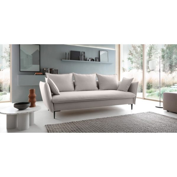 Sofa rozkładana Gloss z pojemnikiem, szarobeżowa, welur