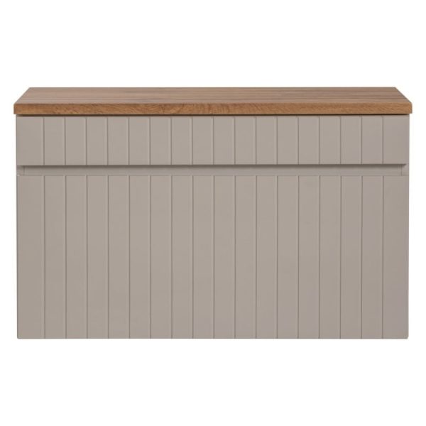 Zestaw Iconic Cashmere szafka pod umywalkę z blatem 80 cm, lamele, szarobeżowa/dąb coast evoke