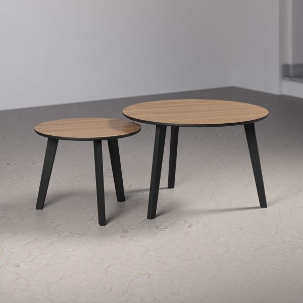 Zestaw 2 stolików kawowych okrągłych dąb / czarny mat 70 cm, 50 cm Loftis