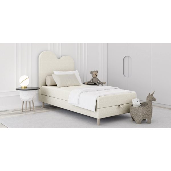 Łóżko dziecięce boxspring z pojemnikiem Wave 160/180/200x90 cm, jasnobeżowe, welur