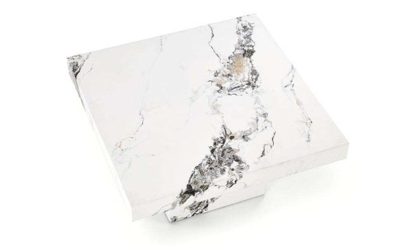 Stolik kawowy kwadratowy biały marmur mat 80 x 80 cm Monolit