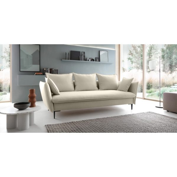 Sofa rozkładana Gloss z pojemnikiem, jasnobeżowa, welur