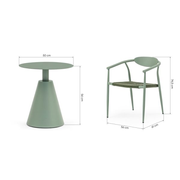 Zestaw ogrodowy Piretto stolik 50 cm + 2 krzesła, aluminiowy, technorattan, szałwiowy