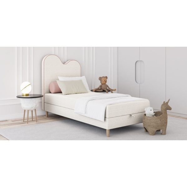 Łóżko dziecięce boxspring z pojemnikiem Wave 160/180/200x90 cm, kremowe, welur
