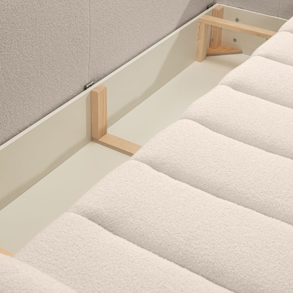 Sofa rozkładana Sato z pojemnikiem jasnobeżowa, boucle