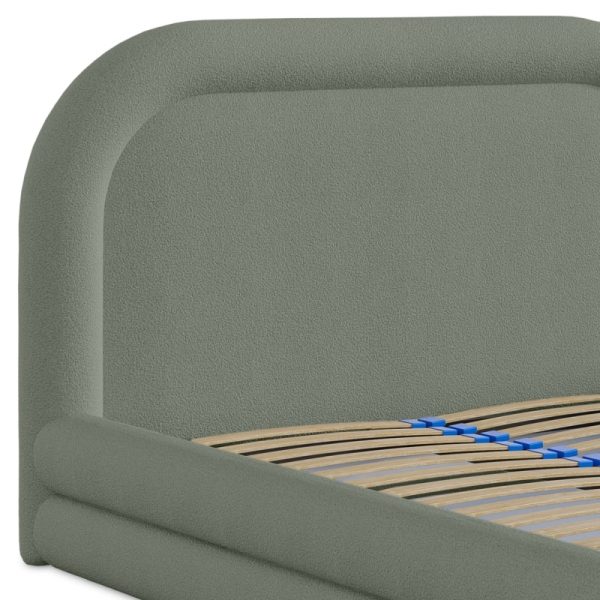 Łóżko tapicerowane Roller 140/160x200 cm ze stelażem i pojemnikiem, ciemnozielone, boucle
