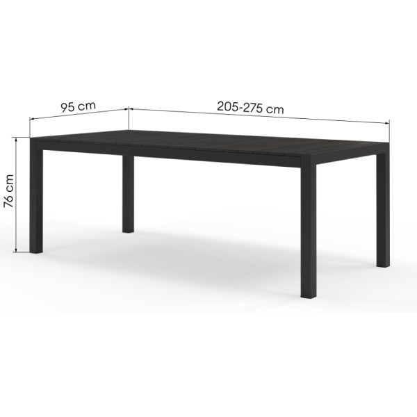 OU-1605 Rozkładany stół ogrodowy Orrios 205-275 cm, aluminiowy, czarny, polywood