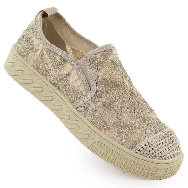 Espadryle damskie wsuwane z koronką beżowe Artiker 56C2127