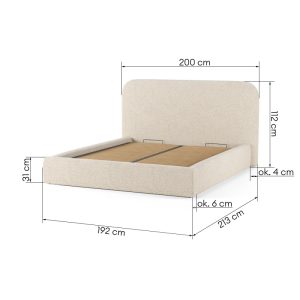Łóżko tapicerowane Mateo 180x200 cm ze stelażem i pojemnikiem, beżowe, boucle