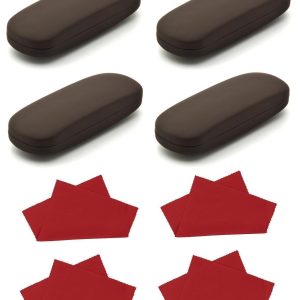 ZESTAW 8 PRODUKTÓW - 4x Etui na okulary brązowe + 4x Ściereczka z mikrofibry