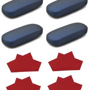 ZESTAW 8 PRODUKTÓW - 4x Etui na okulary granatowe + 4x Ściereczka z mikrofibry