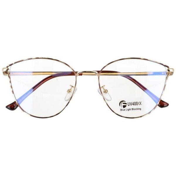 Okulary kocie do komputera damskie z filtrem BLUE Light zerówki 2580-1 złoto-panterkowe