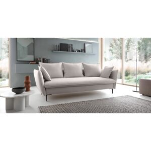 Sofa rozkładana Gloss z pojemnikiem, szarobeżowa, welur