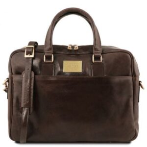 Tuscany Leather Urbino - skórzana teczka na laptopa, 2-komorowa z przednią kieszenią , kolor ciemny brąz TL141894