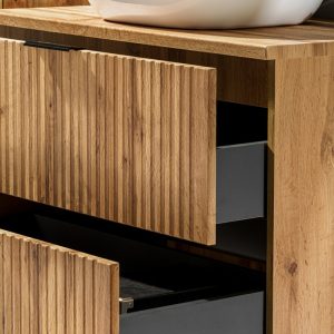 Zestaw Adel Oak szafka pod umywalkę, blat i słupek łazienkowy 60 cm, dąb wotan