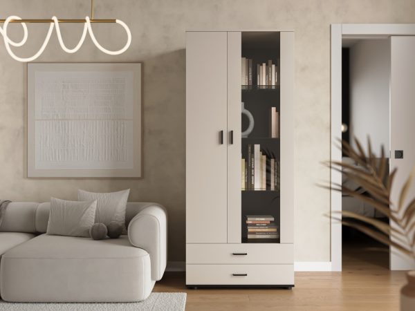 Witryna dwudrzwiowa z szufladami kaszmir mat 80 x 192 cm Simple