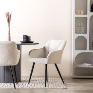 Krzesło do jadalni Berisso, kremowe/czarne nogi , boucle