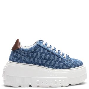 PIKOWANE JEANSOWE SNEAKERSY NA PLATFORMIE Z LOGO "NEXUS MAISON LAB"
