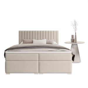 Łóżko kontynentalne Vela, 140/160/180x200 cm, z 2 pojemnikami, welurowe, beżowe