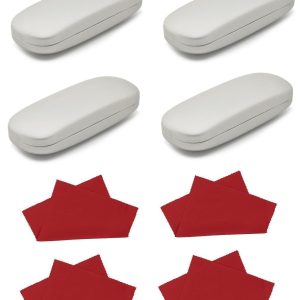 ZESTAW 8 PRODUKTÓW - 4x Etui na okulary srebrne + 4x Ściereczka z mikrofibry