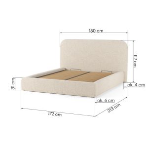 Łóżko tapicerowane Mateo 160x200 cm ze stelażem i pojemnikiem, beżowe, boucle