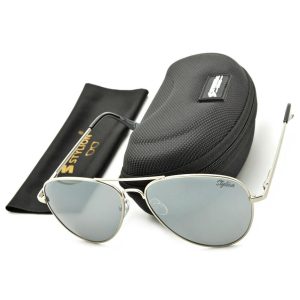 Srebrne Okulary Pilotki Przeciwsłoneczne Polaryzacyjne Lustrzanki Stylion STL-03C7