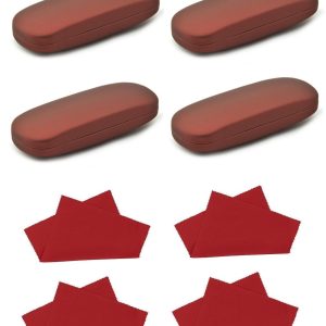 ZESTAW 8 PRODUKTÓW - 4x Etui na okulary bordowe + 4x Ściereczka z mikrofibry