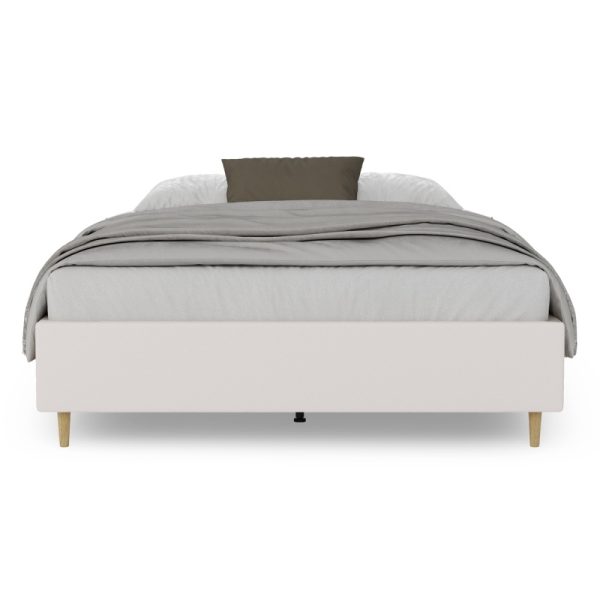 Łóżko tapicerowane Easy Box 180x200 cm ze stelażem i pojemnikiem, szarobeżowe, welurowe