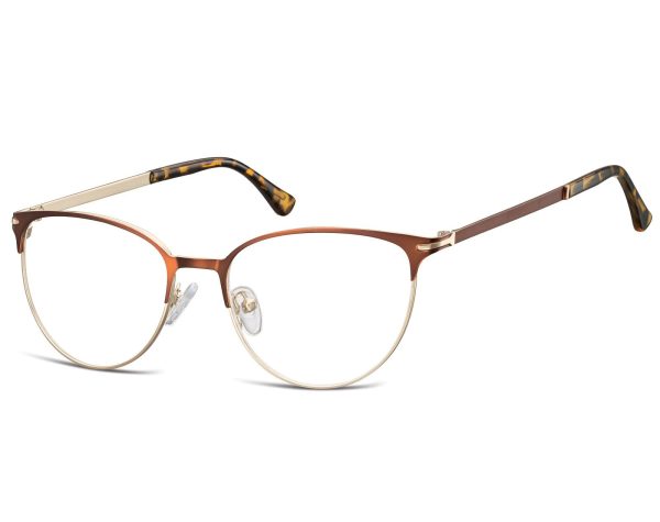 Okulary oprawki korekcyjne kocie oczy zerówki Sunoptic 914E złoto-brązowe